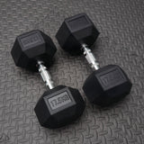 pair of 17.kg rubber dumbbells in gym