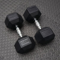 pair of 17.kg rubber dumbbells in gym