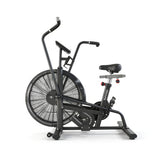 Black exercise bike on a white background