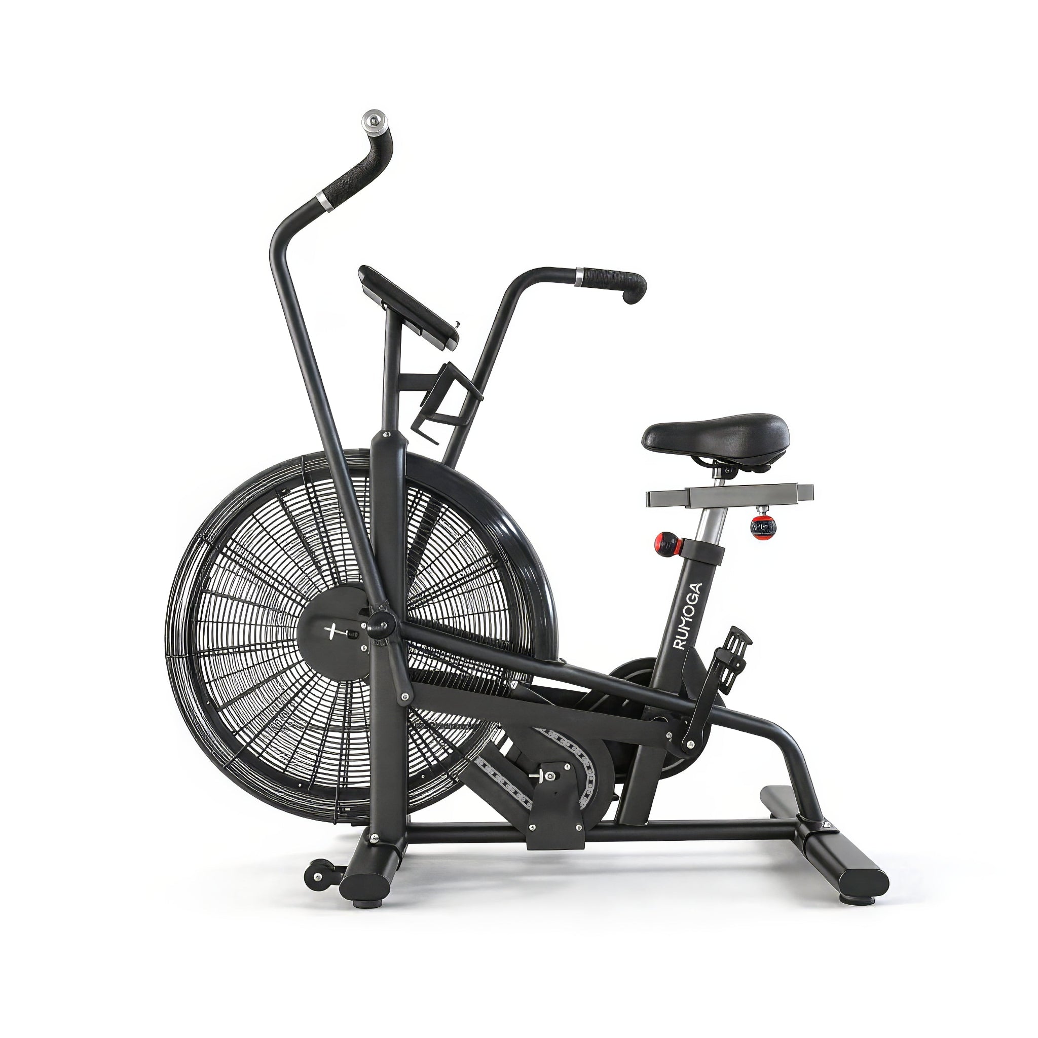 Black exercise bike on a white background
